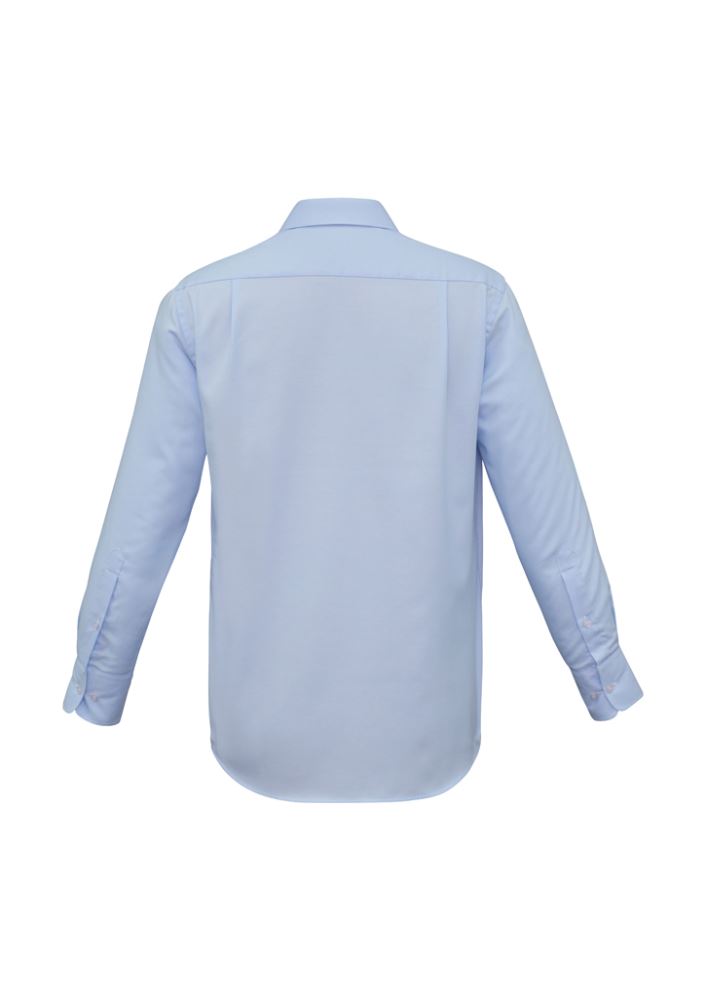 Men's Luxe Long Sleeve Shirt in vibrant blue, size XL, crafted from easy iron, wrinkle-free cotton mini herringbone fabric.