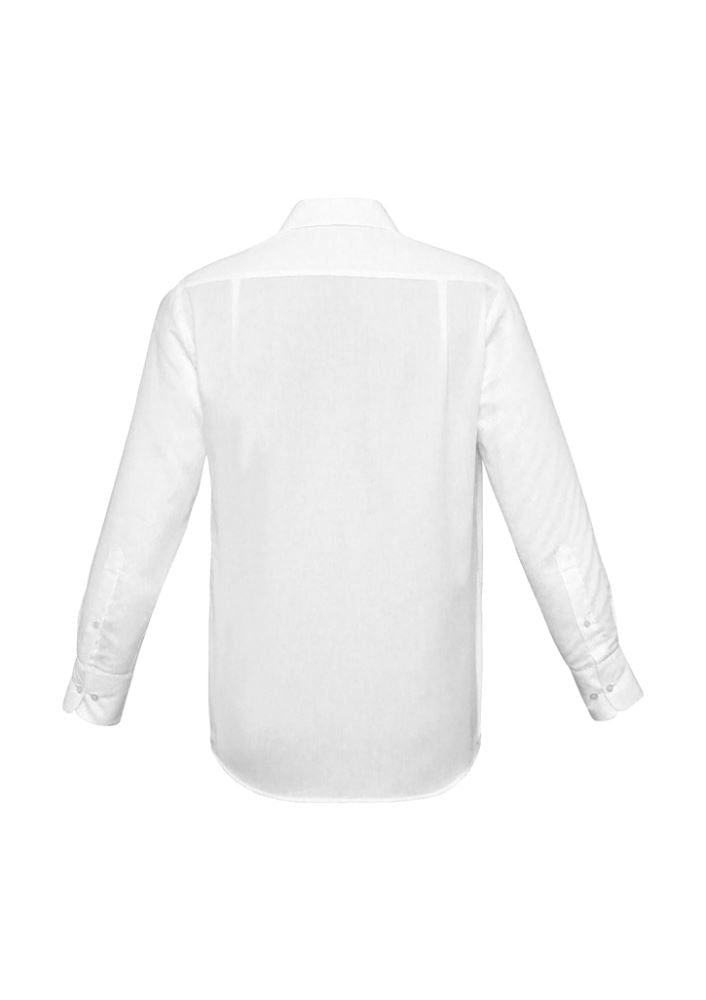 Mens Luxe Long Sleeve Shirt in White, XL, featuring 100% cotton, wrinkle-free fabric, and cuff link options for formal occasions.