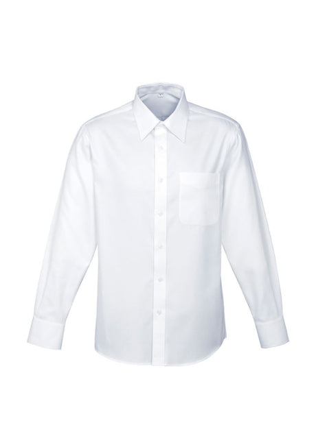 Men's Luxe Long Sleeve Shirt in White, 2XL, from Biz Collection; 100% cotton, wrinkle-free, sophisticated design with cuff link openings.