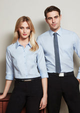 Mens Luxe Long Sleeve Shirt in blue, size 3XL, crafted from 100% cotton mini herringbone for a stylish, comfortable look.