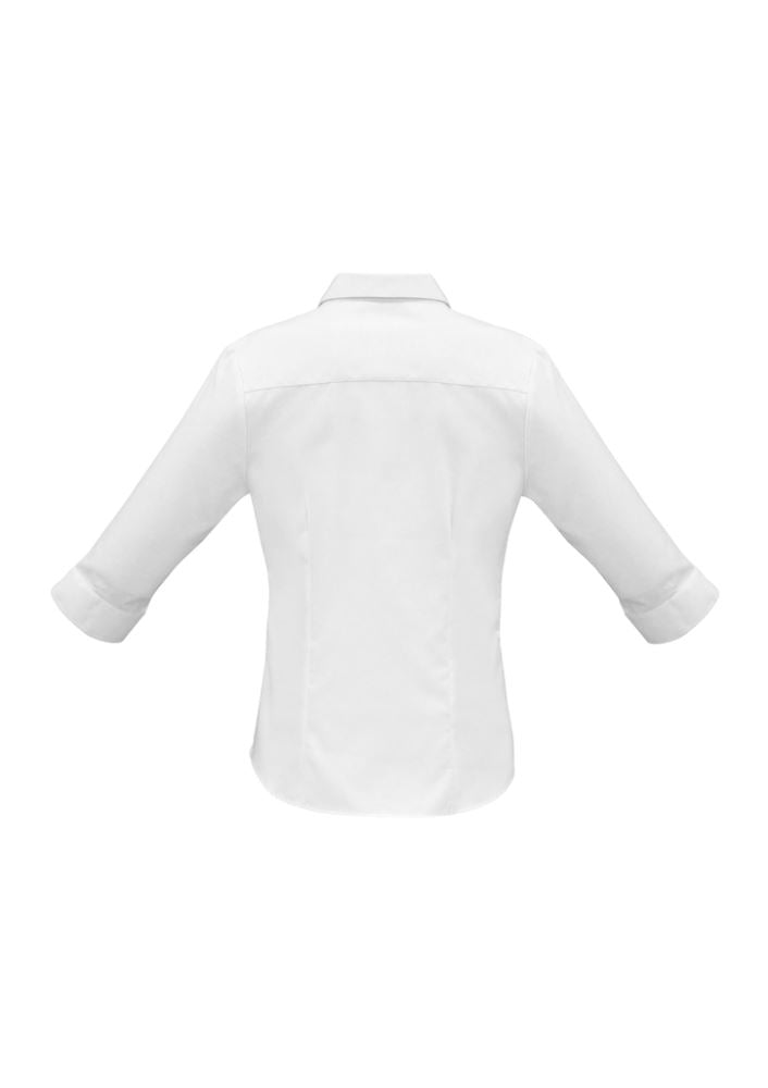 Ladies Luxe 3/4 Sleeve Shirt in white, Size 18, featuring soft cotton herringbone fabric, cuff details, and a flattering fit.