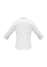 Ladies Luxe 3/4 Sleeve Shirt in white, Size 18, featuring soft cotton herringbone fabric, cuff details, and a flattering fit.