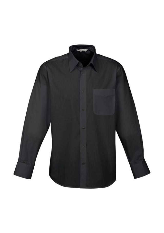 Men's Base Long Sleeve Shirt in Black, size 4XL, featuring a chest pocket and made from a soft, breathable fabric blend.