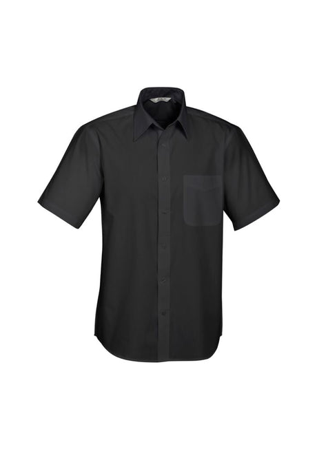 Men's Base Short Sleeve Shirt in black, size 2XL, featuring soft polyester-cotton blend and a handy chest pocket.