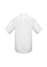 Men's short sleeve white shirt in size XL, featuring a left chest pocket and made from a comfortable polyester-cotton blend.