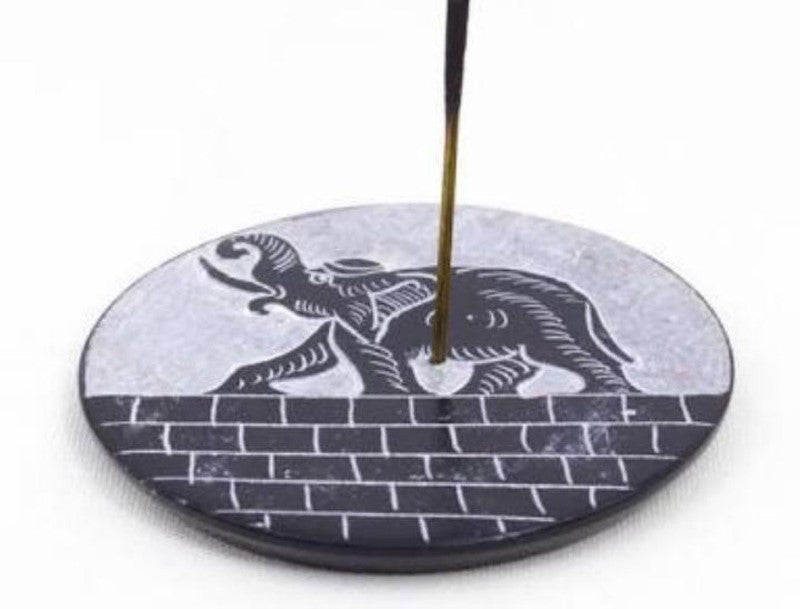 Set of 6 soapstone elephant incense holders, each 10cm, blending elegance with function for a serene atmosphere.