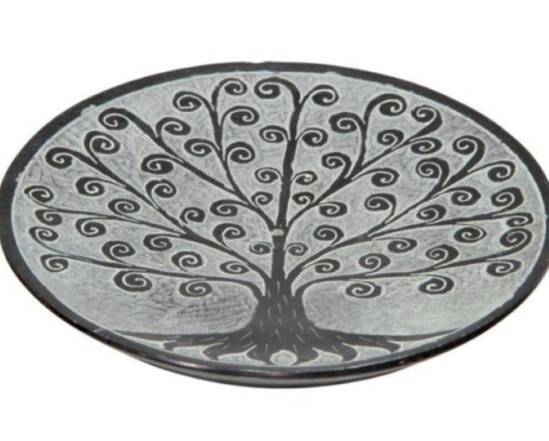 Set of 6 soapstone incense holders featuring a detailed Tree of Life design, ideal for décor and relaxation.