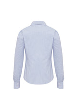 Ladies Berlin Long Sleeve Shirt in blue stripe, size 22, featuring stretch fabric and a concealed button placket for a sophisticated look.