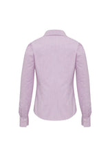 Ladies Berlin Long Sleeve Shirt in Grape Stripe, size 26, featuring stylish pleats and easy-care wrinkle-free fabric.
