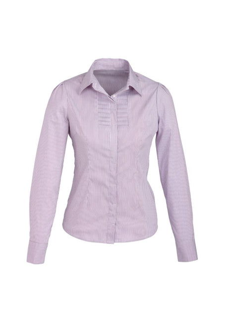 Ladies Berlin Long Sleeve Shirt in Grape Stripe, Size 12, featuring comfortable fabric and stylish design for versatile wear.
