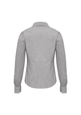 Ladies Berlin Long Sleeve Shirt in Graphite Stripe, Size 18; features shoulder pleats and concealed button placket for style and comfort.