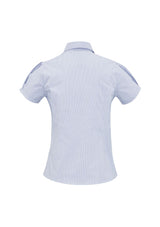 Ladies Berlin Short Sleeve Shirt in blue stripe, size 20 with a flattering fit, concealed buttons, and easy-iron fabric.