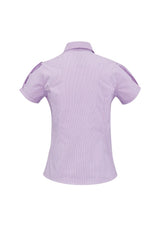 Ladies Berlin Short Sleeve Shirt in Grape Stripe, Size 26 featuring soft stretch fabric and a sleek design for versatile wear.