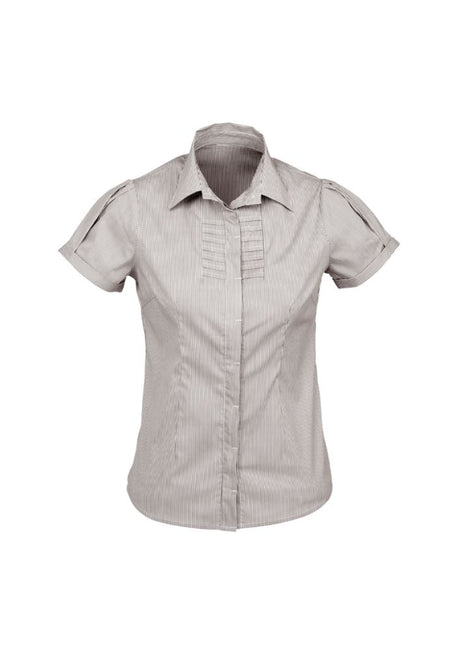 Ladies Berlin Short Sleeve Shirt in Graphite Stripe, size 20, featuring a flattering fit and stylish design for versatile wear.