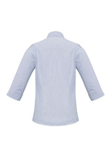 Ladies Berlin 3/4 sleeve shirt in blue stripe, size 26, featuring wrinkle-free fabric and tailored design for comfort and style.