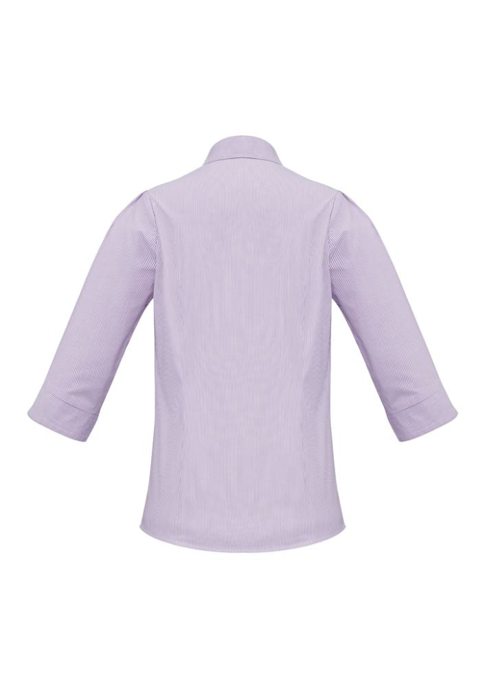 Ladies Berlin 3/4 Sleeve Shirt in Grape Stripe, Size 20, featuring a concealed button placket and comfortable tailored fit.