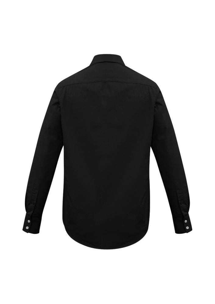 Men's Berlin Long Sleeve Shirt in Black, 2XL, featuring yarn-dyed stripes, wrinkle-free fabric, tapered fit, and adjustable cuffs.