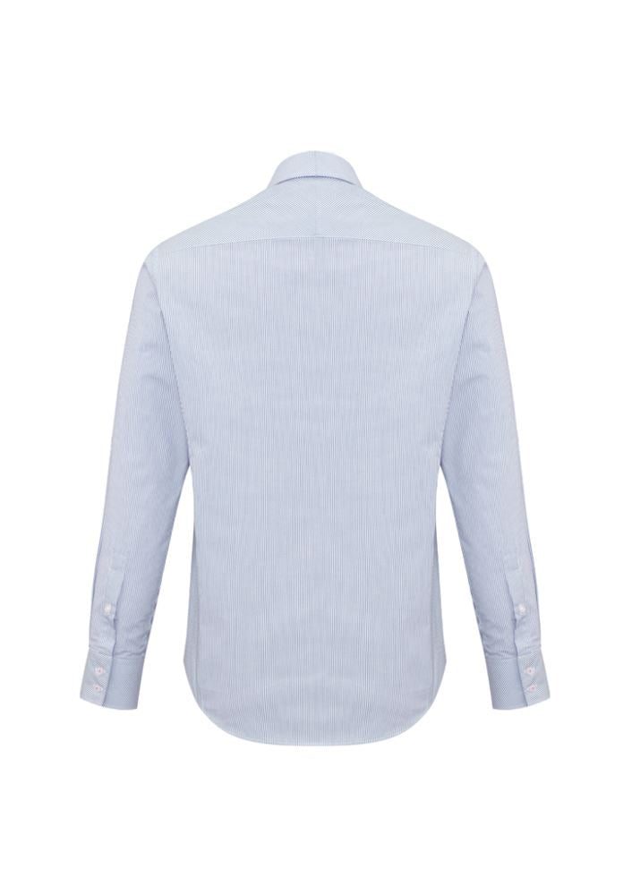 Men's blue striped long sleeve shirt in size 6XL, featuring a tailored fit, adjustable cuffs, and wrinkle-free fabric.