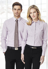 Men's Berlin Long Sleeve Shirt in white, size S, featuring yarn-dyed stripes, tailored fit, and wrinkle-free fabric.