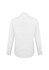 Men's Berlin Long Sleeve Shirt in white, size S, featuring a tapered fit, yarn-dyed stripes, and wrinkle-free fabric.