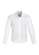Men's Berlin Long Sleeve Shirt in white, featuring a tapered fit, adjustable cuffs, and easy iron, wrinkle-free fabric. Size S.