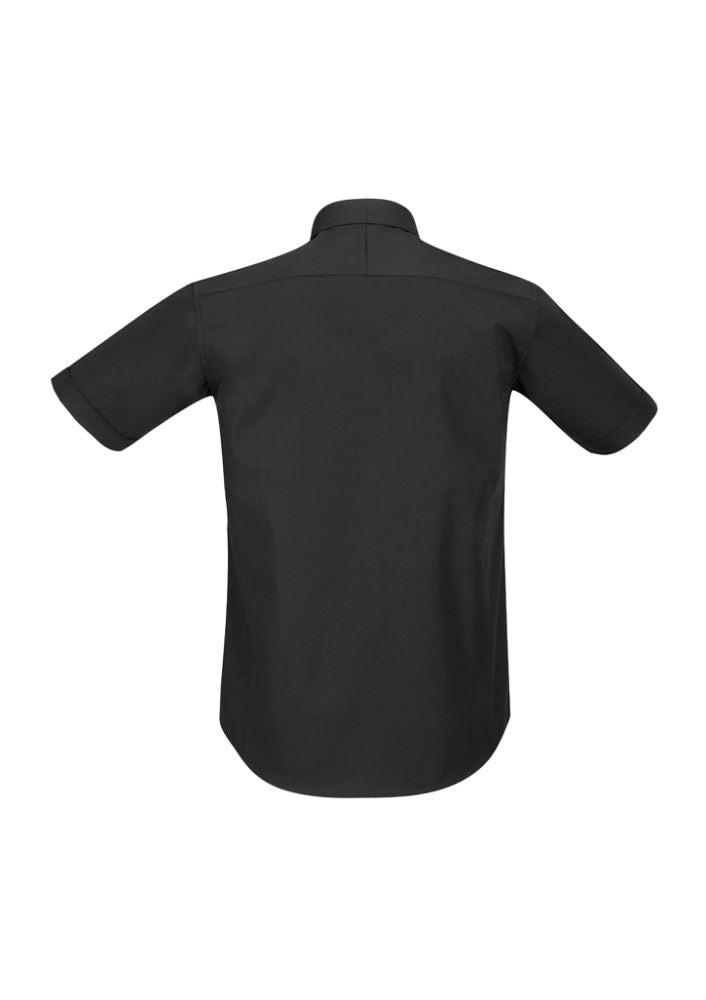 Men's Berlin Short Sleeve Shirt in black, 5XL, with yarn-dyed stripes, wrinkle-free fabric, and tapered fit for stylish comfort.