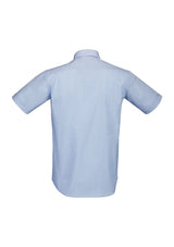 Men's Berlin Short Sleeve Shirt in blue stripe, size 4XL, featuring easy iron fabric, tapered fit, and practical pocket.