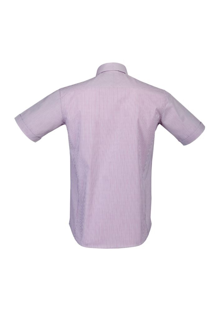 Men's Berlin Short Sleeve Shirt in Grape Stripe, Size L, featuring comfortable stretch fabric and a flattering tapered fit.