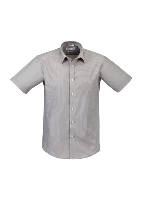 Men's Berlin short sleeve shirt in graphite stripe, size 3XL, featuring soft stretch fabric and trendy curved hem.