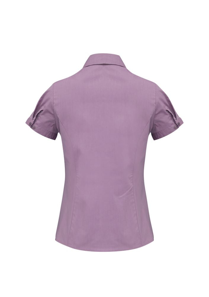 Ladies Grape Stripe Chevron Short Sleeve Shirt, Size 6, featuring a flattering fit, stretch fabric, and wrinkle-free design.