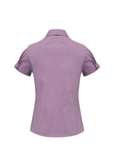 Ladies Grape Stripe Chevron Short Sleeve Shirt, Size 6, featuring a flattering fit, stretch fabric, and wrinkle-free design.