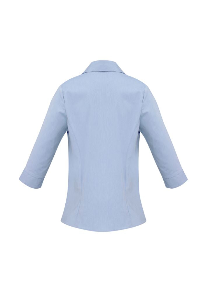 Ladies blue stripe chevron shirt in size 20, featuring 3/4 sleeves, wrinkle-free fabric, and a flattering fit.