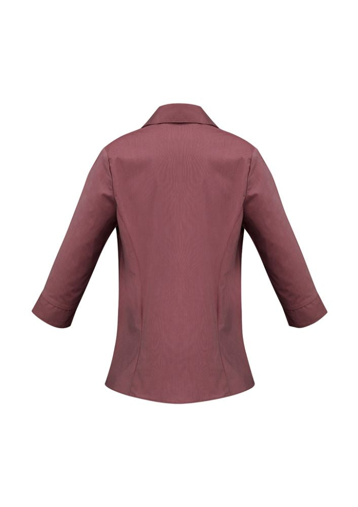 Ladies Chevron 3/4 Sleeve Shirt in Cherry, size 24, featuring a striped pattern and adjustable cuffs for style and comfort.