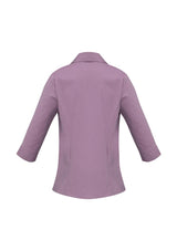 Ladies Grape Stripe 3/4 Sleeve Shirt from Biz Collection featuring a chic silhouette, wrinkle-free fabric, and adjustable button cuffs.