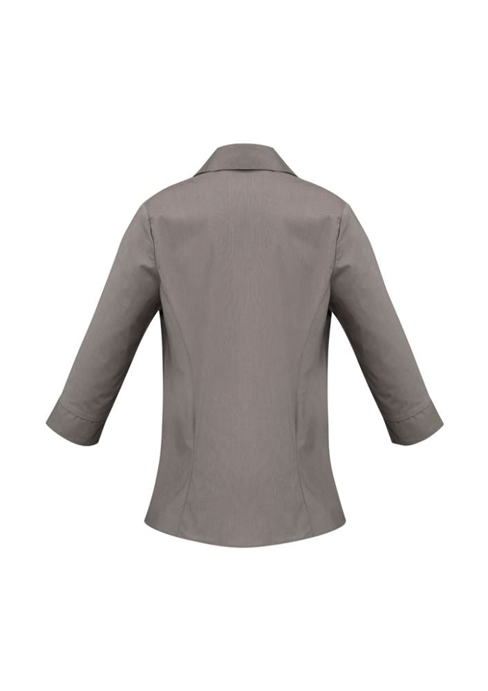 Ladies Chevron 3/4 Sleeve Shirt in Graphite Stripe, Size 12; stylish, wrinkle-free, and comfortable for any occasion.