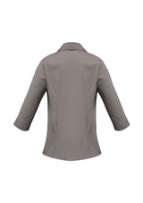 Ladies Chevron 3/4 Sleeve Shirt in Graphite Stripe, Size 12; stylish, wrinkle-free, and comfortable for any occasion.