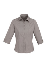 Ladies Chevron 3/4 Sleeve Shirt in Graphite Stripe, size 18, featuring wrinkle-free fabric and stylish tailored design.
