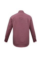 Mens Chevron Long Sleeve Shirt in Cherry, Size L, features a modern pattern, concealed collar, and tailored fit for style and comfort.