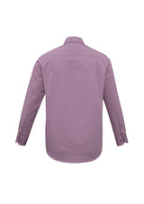 Mens Grape Stripe Long Sleeve Shirt by Biz Collection featuring easy iron fabric, concealed collar, and curved hem, size L.