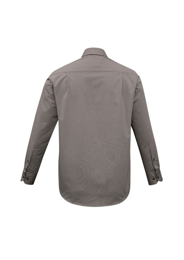 Men's Chevron Long Sleeve Shirt in Graphite Stripe, size 5XL, featuring breathable fabric, concealed collar, and adjustable cuffs.