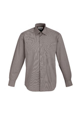 Mens Chevron Long Sleeve Shirt in Graphite Stripe, size M, features stylish yarn-dyed fabric and versatile design for any occasion.