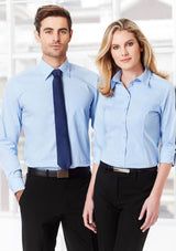 Ladies Chevron 3/4 Sleeve Shirt in Graphite Stripe, size 18, featuring easy iron fabric and stylish shaped side panels.