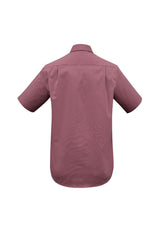 Mens Chevron Short Sleeve Shirt in Cherry, 2XL, featuring a stylish stripe design, concealed collar, and stretch fabric for comfort.