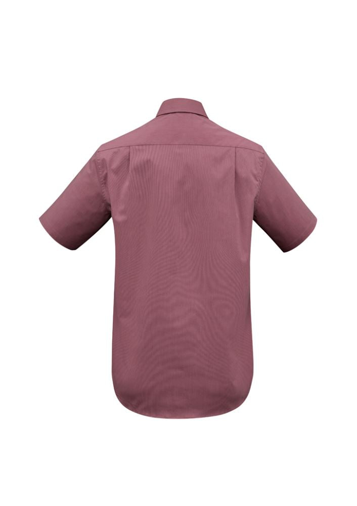 Men's Chevron Short Sleeve Shirt in Cherry, XL, featuring a modern design, fine stripe pattern, and wrinkle-free fabric.