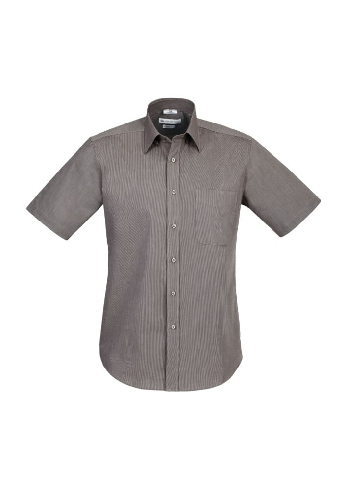 Graphite striped men's short sleeve shirt in size XL with concealed collar and easy iron fabric for comfort and style.