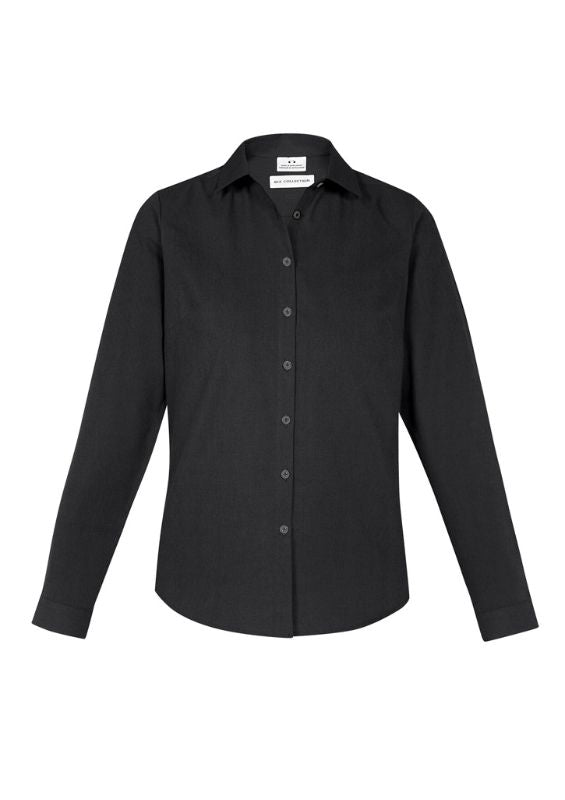 Black Ladies Memphis long-sleeve shirt, size 6, featuring a semi-fitted silhouette and soft, durable fabric for versatile styling.