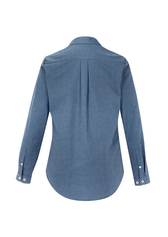 Ladies long sleeve shirt in Grey Smoke, size 6, featuring a semi-fitted style, soft fabric, and versatile design for all occasions.