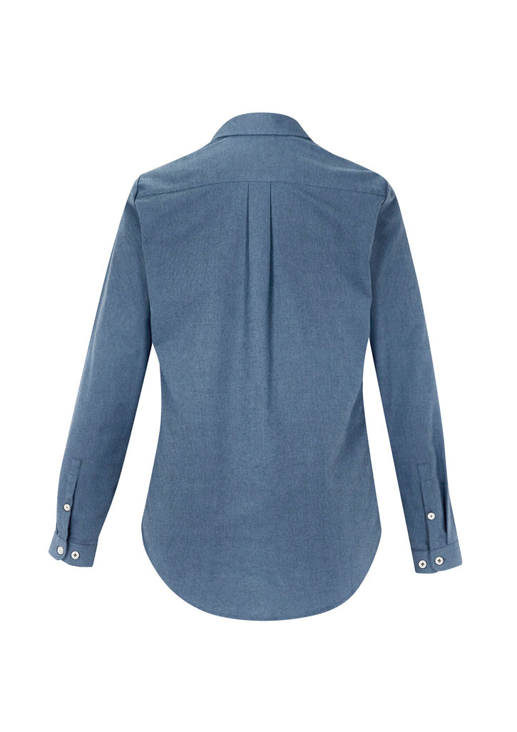 Grey Smoke Ladies Memphis Shirt from Biz Collection, featuring a semi-fitted silhouette, soft fabric, and versatile styling options.