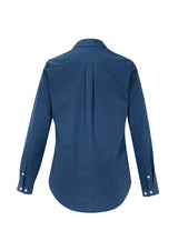 Ladies Memphis Shirt in Mineral Blue, featuring a semi-fitted silhouette, tailored style, and premium cotton-polyester blend.