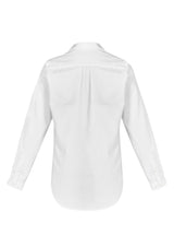 Ladies Memphis Shirt in white, size 6, featuring a semi-fitted silhouette, soft oxford fabric, and classic shirt tail hem.